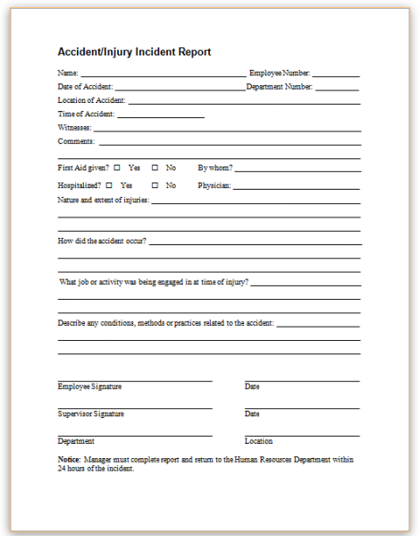 This sample form may be used to promptly report employee ...