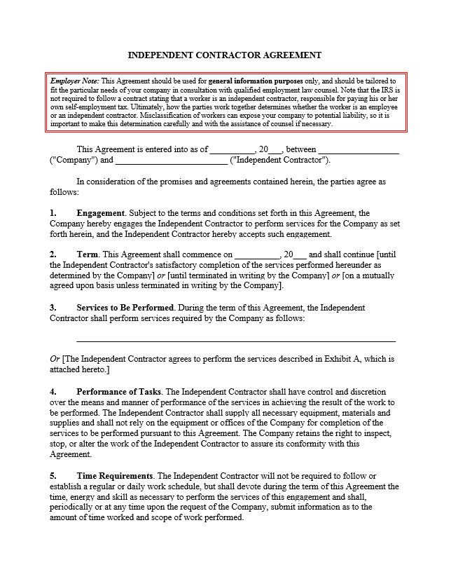 Sample Independent Contractor Agreement